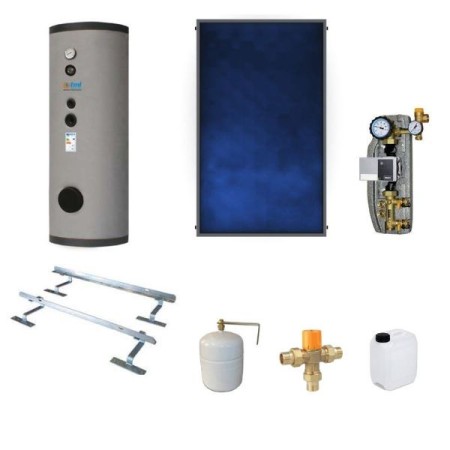 BSKS151CS1E Kit completo a circolazione forzata 1 collettore PBS250 Elios + 1 bollitore 150lt.  a un serpentino fisso + 1 modulo CS1 + ELY + accessori