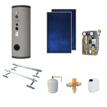 BSKS202CS2E Kit completo con circulación forzada 2 colectores PBS250 Elios + 1 caldera de 200lt.  con bobina fija + 1 módulo CS2 + ELY + accesorios