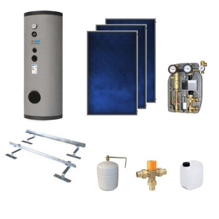 BSKS303CS2E Complete kit with forced circulation 3 PBS250 Elios manifolds + 1 300lt boiler.  with a fixed coil + 1 CS2 module + ELY + accessories