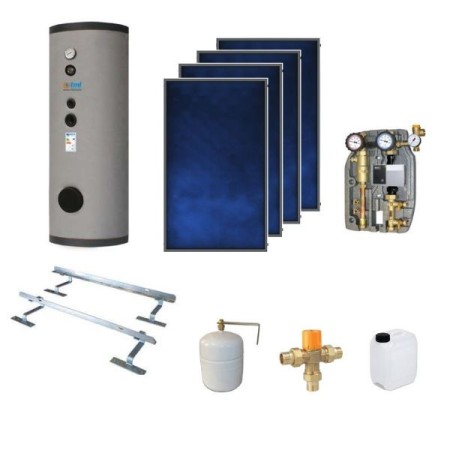BSKS504CS2E Kit completo a circolazione forzata 4 collettori PBS250 Elios + 1 bollitore 500lt.  a un serpentino fisso + 1 modulo CS2 + ELY + accessori