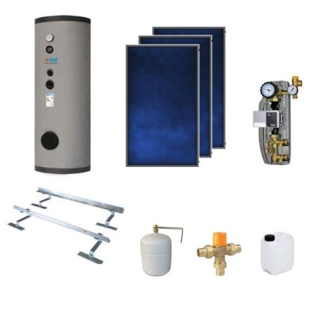 BSKD403CS1E Kit completo con circulación forzada 3 colectores PBS250 Elios + 1 caldera de 400lt.  con dos bobinas fijas + 1 módulo CS1 + ELY + accesorios