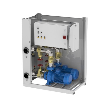 MOD-HYDRO 2P 60 Kit hydronique externe 2 pompes sans ballon tampon applicable à pompe à chaleur jusqu’à 60kw