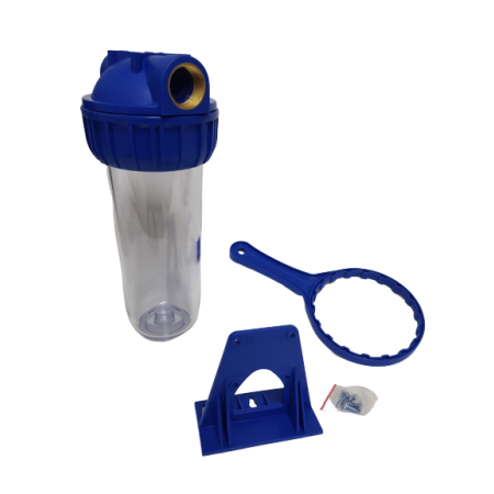 Contenitore standard 3 pezzi 10" trasparente IN-OUT 1" con chiave e staffa