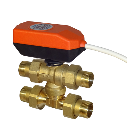 Schneller Kugelhahn 4 Wege d. 3/4" Bypass Teleskop Achsabstand 48-60mm mit Motor 3 Drähte 1 Hilfskontakt AP 12" 230VAC