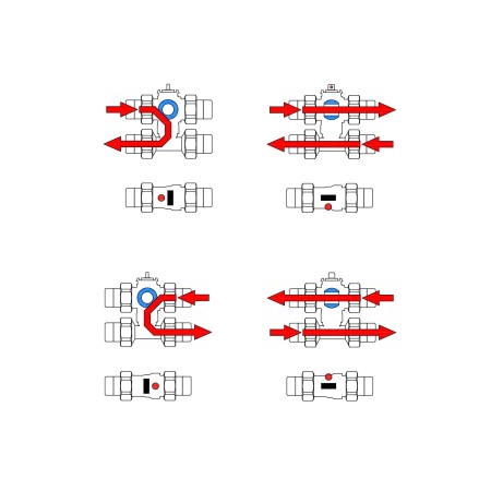 Fast ball valve 4 ways d. 3/4" by-pass telescopic center distance 48-60mm w/motor 3 wires 1 auxiliary contact ap 12" 230vac