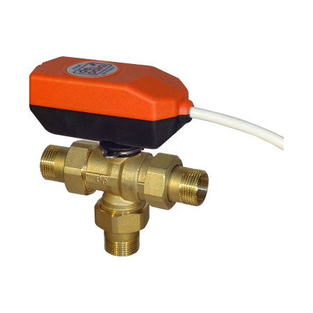 Schnelles Ventil 3-Wege-Seitenumschalter d. 1" Typ All/Nothing Anschlüsse Verschraubung mit Motor 2 Drähte 1 Hilfskontakt AP 12" 24VAC