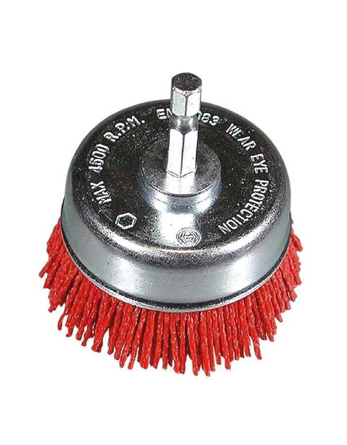 Copa de cepillo Hikoki nylon rojo d.75mm hex1/4