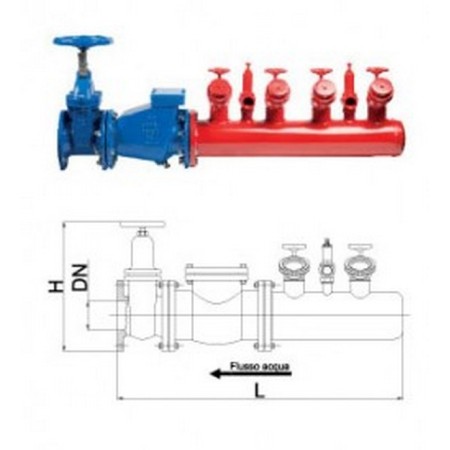Bocciolone 205/c Horizontal delivery pump connection unit + 3 hydrants DN125