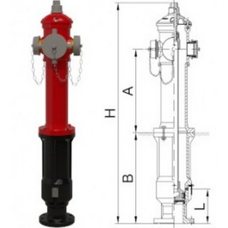 Bocciolona 66/B Hidrante de superficie "A" DN80 2XDN70+DN100 P.700 CAMIÓN DE BOMBEROS