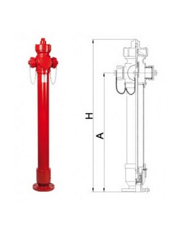 Bocciolone 66/m Hidrante sobre suelo DN80 2 salidas DN70+Camión de bomberos DN100