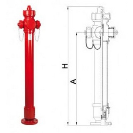 Bocciolone 66/m Aboveground HydrantDN100 2 outlets DN70+Fire Engine DN100