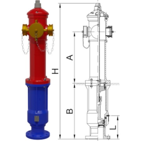 Bocciolona 66/p Hidrante Elevado "C" DN100 2 salidas DN70 P.500