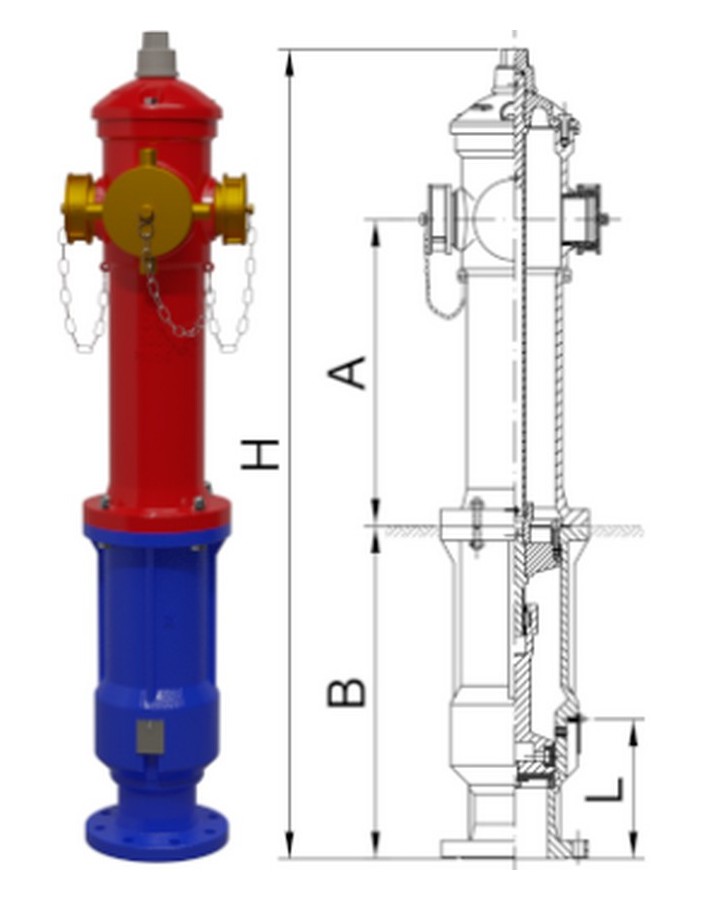 Bocciolona 66/p Hidrante sobre el suelo "C" DN80 2 salidas DN70 P.500