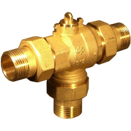 3-way ball valve body d. 1" type with by-pass attachment. Filler neck