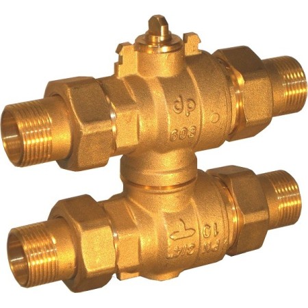 Cuerpo de válvula de bola de 4 vías D. 3/4" con separación entre ejes de derivación Unión de 50 mm