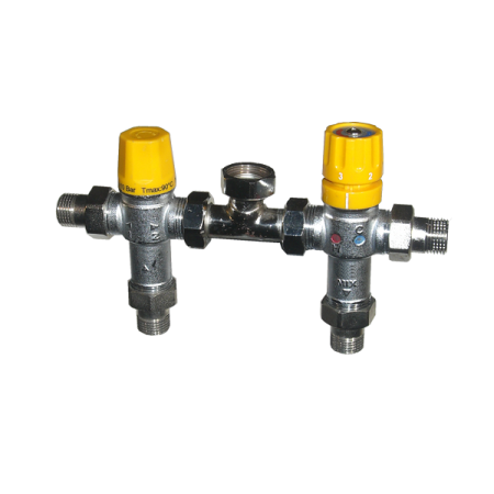 Solarintegrationskit für 1/2"-Kessel-Thermostatumsteller + thermostatischer Mischer und "T"-Verschraubung - Verschraubungsanschlüsse