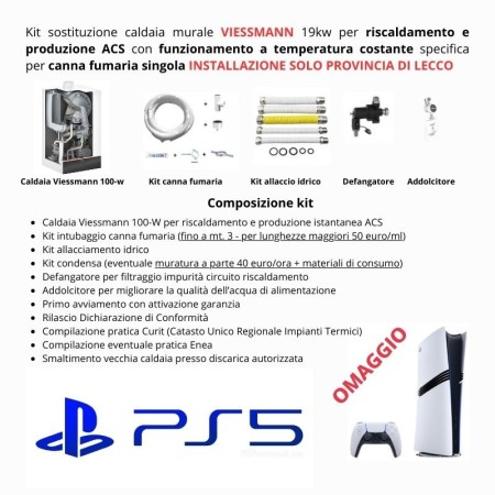 Kit sostituzione caldaia murale VIESSMANN 19kw per riscaldamento e produzione ACS con funzionamento a temperatura costante specifica per canna fumaria singola (INSTALLAZIONE SOLO PROVINCIA DI LECCO)