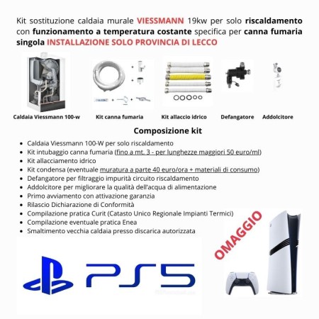 Kit sostituzione caldaia murale VIESSMANN 19kw per riscaldamento e produzione ACS con funzionamento a temperatura costante specifica per canna fumaria singola (INSTALLAZIONE SOLO PROVINCIA DI LECCO)