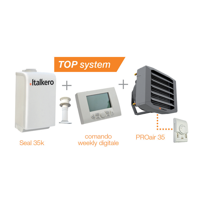 Italkero TOP system: Seal 35k + PROair 35 + comando weekly digitale + kit scarico fumi