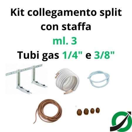 Kit d'installation de climatiseur simple - 3 m cuivre 1/4'' + 3/8'' avec support mural