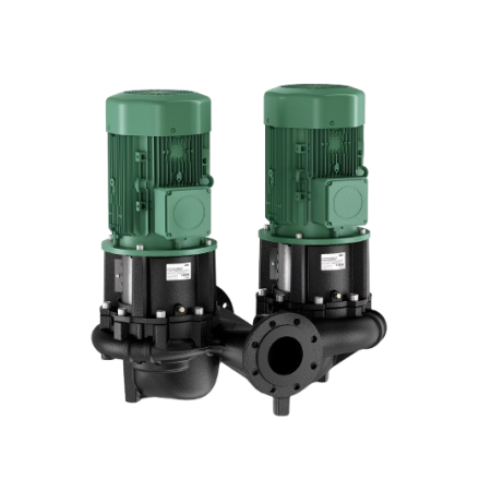 Pompe double Wilo ATMOS GIGA-D 80/150-15/2 avec moteur ventilé en ligne bipolaire. Alimentation 3~400 V/50 Hz. Raccords à brides DN 80 PN 16. Température : -20 °C à +140 °C. Indice de protection IP 55. Pression nominale PN 16.