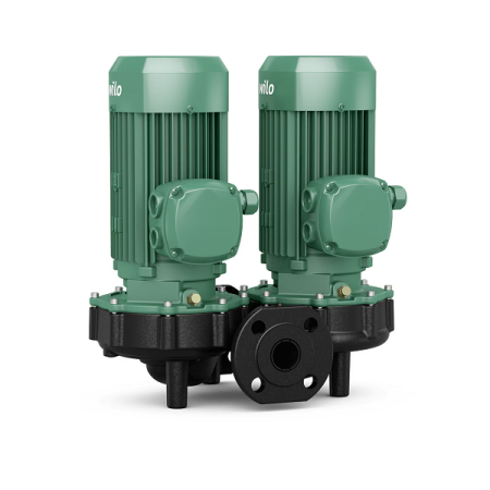 Wilo DPL65/115-5,5/2 High-efficiency in-line twin pump with ventilated motor. Power supply 3~400 V/50Hz. Flanged ports DN 65 PN 10. Temp. -20 °C +120 °C. Protection class IP 55. Nominal pressure PN 10. Centre distance 340 mm