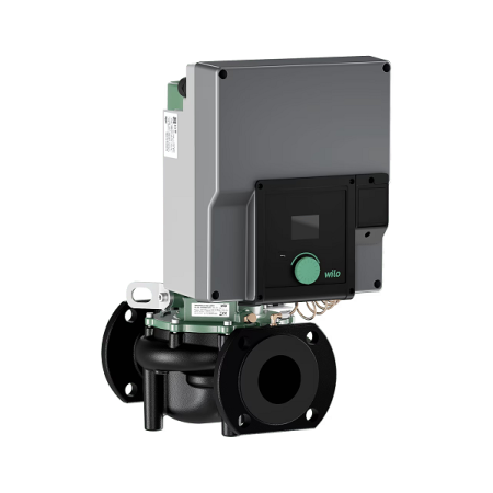 Bomba ventilada Wilo YONOS GIGA2.0-I 125/1-11/4.0 de alta eficiencia IE5, monomotor, tipo en línea, regulada electrónicamente y con transductor de presión diferencial. Alimentación 3~400 V/50 Hz. Puertos bridados DN 125 PN 16.