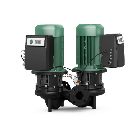 Wilo DL-E 100/140-18.5/2 Hocheffiziente IE4-Inline-Doppelpumpe mit belüftetem Motor, elektronisch geregelt, komplett mit Differenzdruckmessumformer. Spannungsversorgung 3~400 V/50 Hz. Flanschanschlüsse DN 100 PN 16. Achsabstand 550 mm.