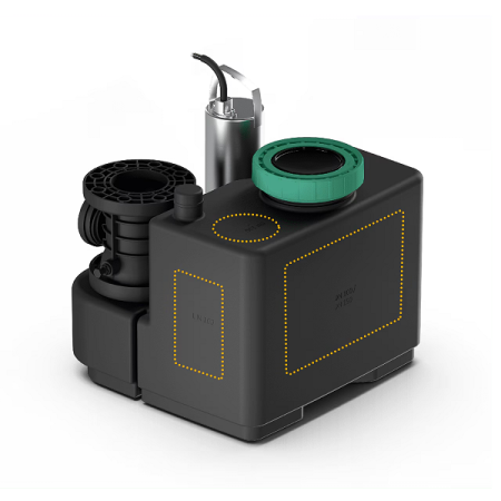 Wilo DRAINLIFT SANI-S.11M/1 Lifting station for waste water with 1 integrated pump, fully submersible. Gross tank volume 25 lt. Single-phase power supply 230V/50Hz. Operating mode S3 and control unit MS-L.