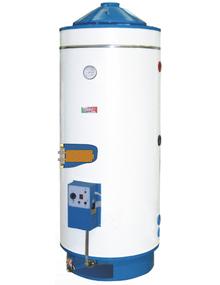 Coterm BTG800E OVO calentador de agua a gas encendido eléctrico cámara de combustión abierta 800lt. mixto termo de pie 30kw