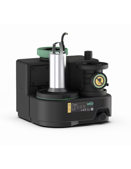 Wilo DrainLift SANI-S.11/T540/1-CEE Sistema de elevación de aguas residuales con nº 1 bomba integrada, totalmente sumergible. Volumen bruto del depósito 25 l. Alimentación eléctrica. Trifásica 400V/50Hz. Modo de funcionamiento S3 y equipo de conmutación M