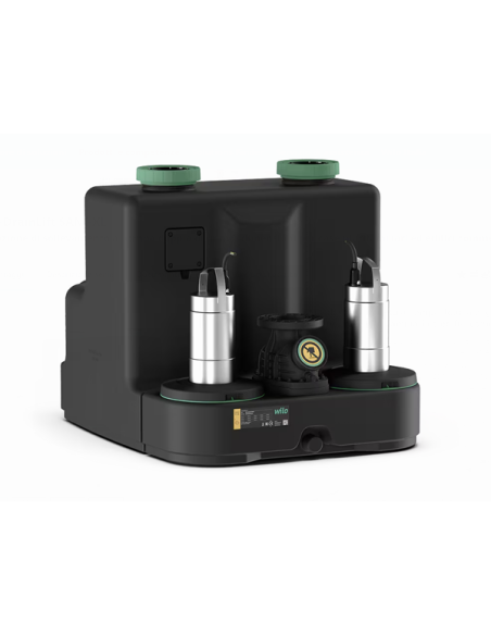 Wilo DrainLift SANI-XL.12/M523/1-EF Stazione di sollevamento per acque cariche con n. 2 pompe integrate, completamente sommergibile. Volume lordo serbatoio 358 lt. Alim. monofase 230V/50Hz. Modalità di funzionamento S3 e apparecchio di comando MS-L.