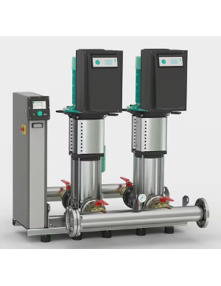 Wilo SiBoost IT 2 Helix2.0 VE 1605 Sistema de aumento de presión de agua de alta eficiencia con 2 bombas multietapas verticales de acero inoxidable de la serie Helix2.0 VE con convertidor de frecuencia integrado. Alim. 3~400 V. Colector 3