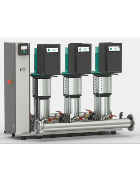 Wilo SiBoost IT 3 Helix2.0 VE 1009 Sistema di pressurizzazione idrica ad alta efficienza con 3 pompe multistadio in acciaio inox verticali serie Helix2.0 VE con inverter integrato. Alim. 3~400 V. Collettore 2" 1/2