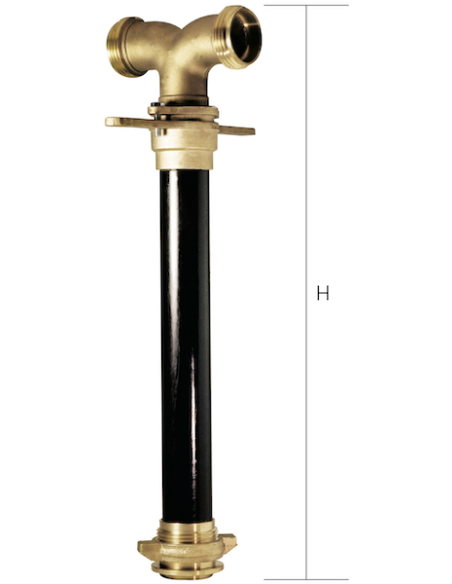 Col de cygne fixe pour bouches d'incendie souterraines EN 14339 Diamètre nominal 50 mm 2 sorties 45 mm avec robinet-vanne Raccordement UNI